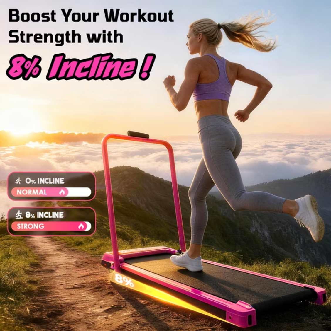 Foldable Walking Pad Treadmill with Handle Bar | 3.8HP