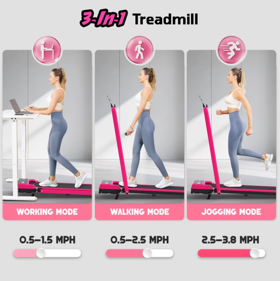 Foldable Walking Pad Treadmill with Handle Bar | 3.8HP